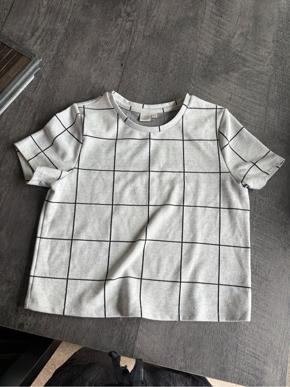 twik White Short Sleeve Grid-Print Top